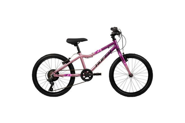 Kinderfahrrad in lila und pink mit 20-Zoll-Rädern und Mountainbike-Reifen