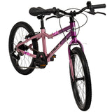 Kinderfahrrad in lila und pink mit Mountainbike-Reifen und zwei Bremsen