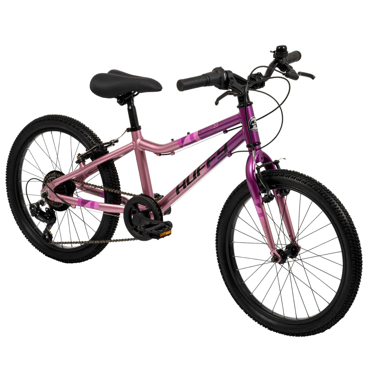 Kinderfahrrad in lila und pink mit zwei Rädern und Gepäckträger