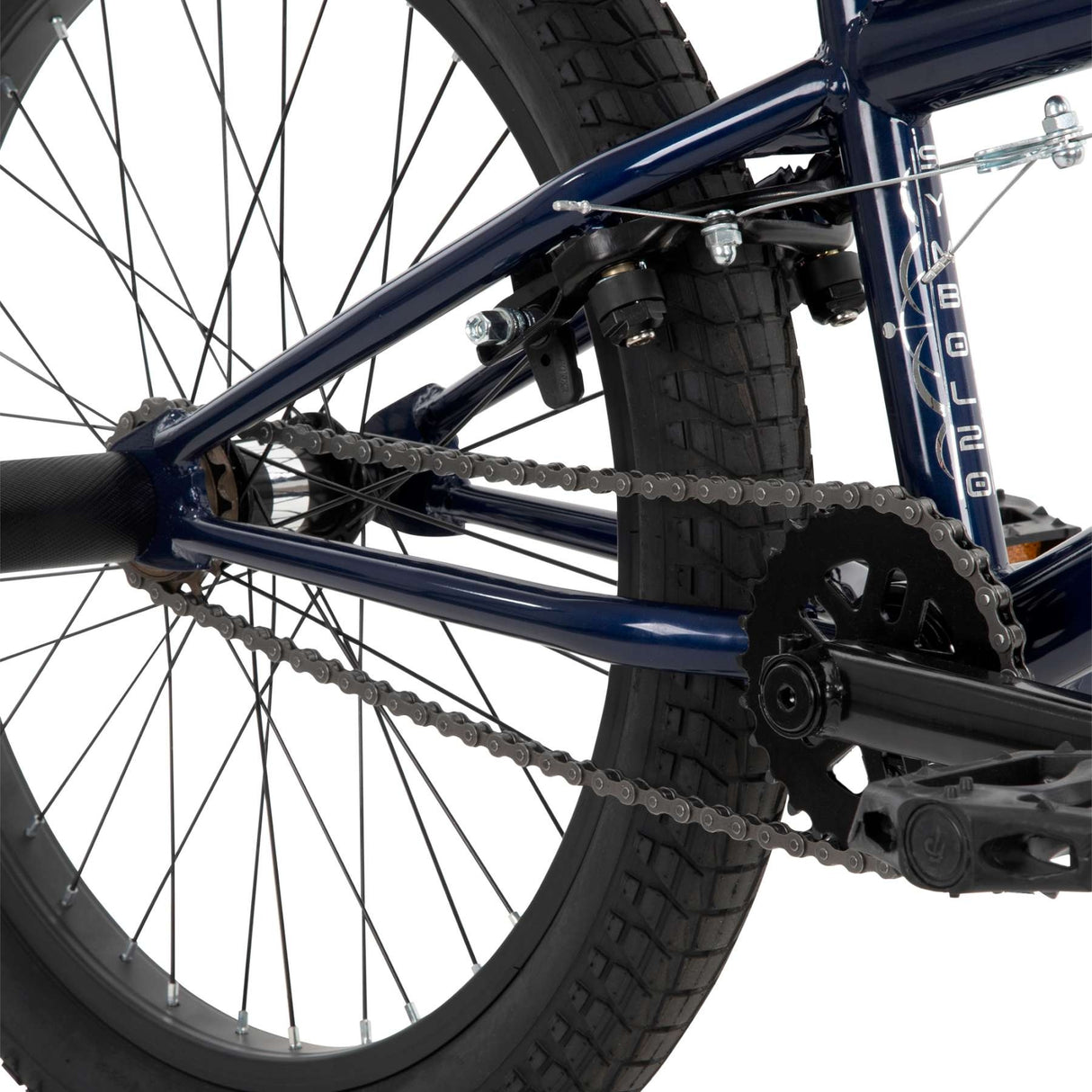 BMX-Fahrrad mit Kette, Hinterrad und stabiler Rahmenkonstruktion