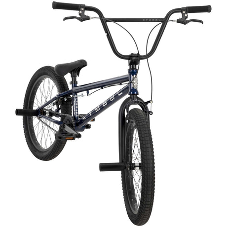 BMX-Fahrrad in Blau mit breiten Reifen und hohen Lenkern