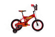 Rotes Kinderfahrrad mit Flammenmuster und Stützrädern