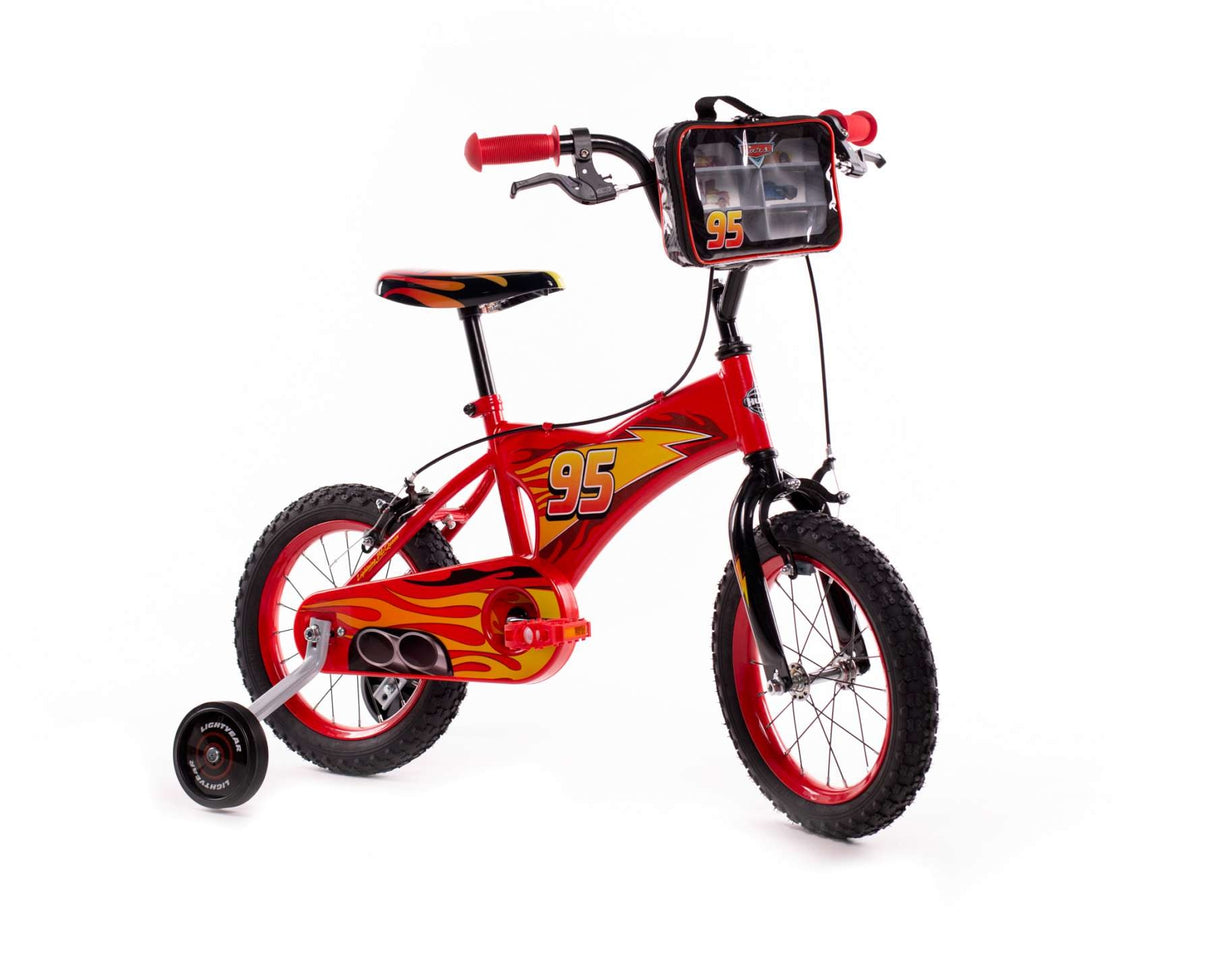 Rotes Kinderfahrrad mit Flammenmuster und stabilen Reifen