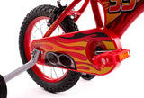 Rotes Kinderfahrrad mit Flammenmuster und stabilen Reifen