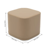 Beiger, quadratischer Hocker mit abgerundeten Kanten und Maßangaben