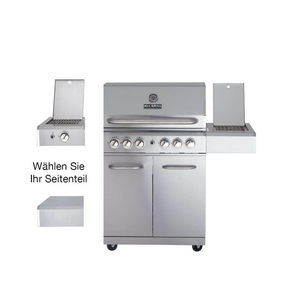 Hochwertiger Edelstahl Gasgrill ALL'GRILL ALLROUNDER "L" 4 Brenner 20,7 kW mit Seitenkocher und Backburner - 142 x 65 x 118 cm