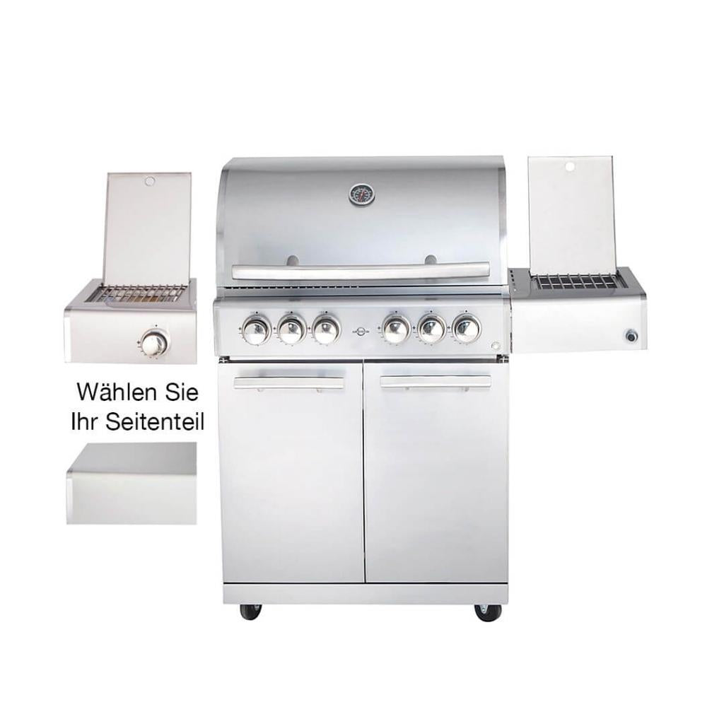 Hochwertiger Edelstahl Gasgrill MODULAR-TOP-LINE-ALL'GRILL' CHEF "L" mit 4 Brennern und Seitenkocher - 20,7 kW, inkl. LED-Beleuchtung und Thermometer