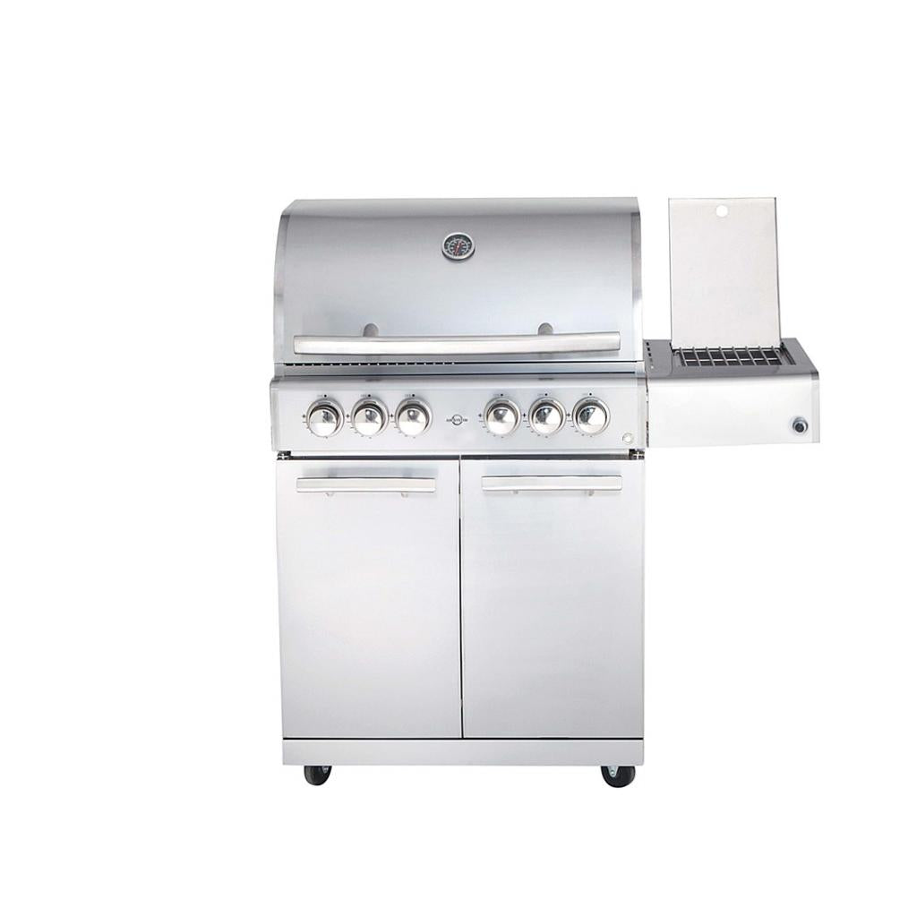 Hochwertiger Edelstahl Gasgrill MODULAR-TOP-LINE-ALL'GRILL' CHEF "L" mit 4 Brennern und Seitenkocher - 20,7 kW, inkl. LED-Beleuchtung und Thermometer