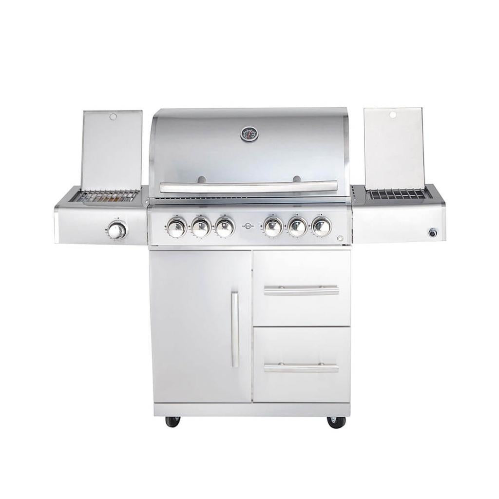 Hochwertiger Edelstahl Gasgrill MODULAR-TOP-LINE-ALL'GRILL' CHEF "L" mit 4 Brennern und Seitenkocher - 20,7 kW, inkl. LED-Beleuchtung und Thermometer