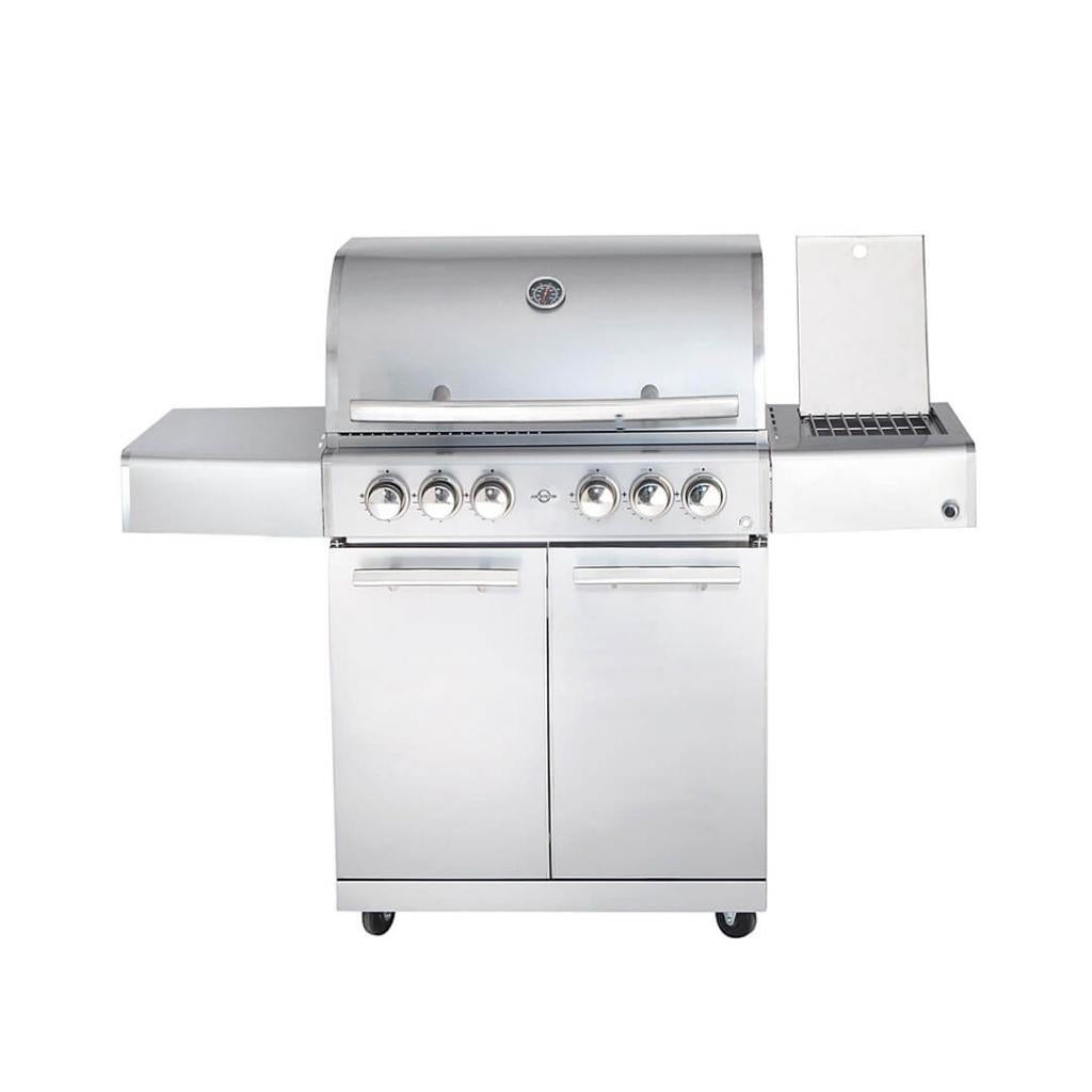 Hochwertiger Edelstahl Gasgrill MODULAR-TOP-LINE-ALL'GRILL' CHEF "L" mit 4 Brennern und Seitenkocher - 20,7 kW, inkl. LED-Beleuchtung und Thermometer