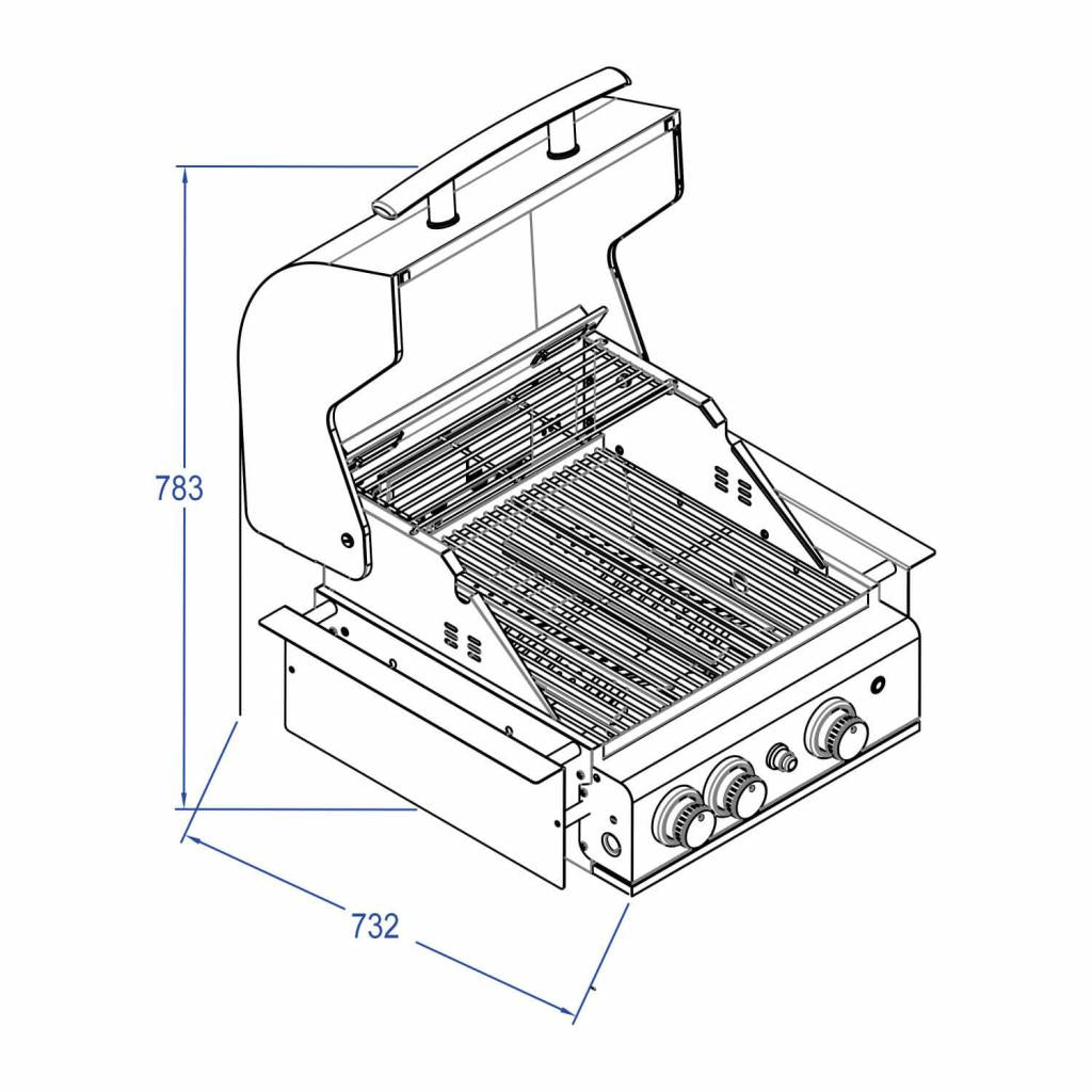 Hochwertiger Einbau Gas-Grill Top Line ALL'GRILL CHEF S aus Edelstahl: Top-Einsteiger mit 2 Brennern und Backburner