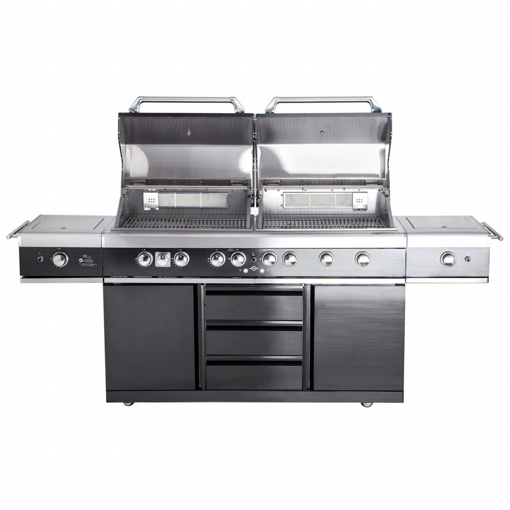 Edelstahl Außenküche ALL'GRILL EXTREM LIGHT BLACK-Line, 34,7 kW, 6-flammig,  inkl. Steakzone-Keramikbrenner und Seitenkocher