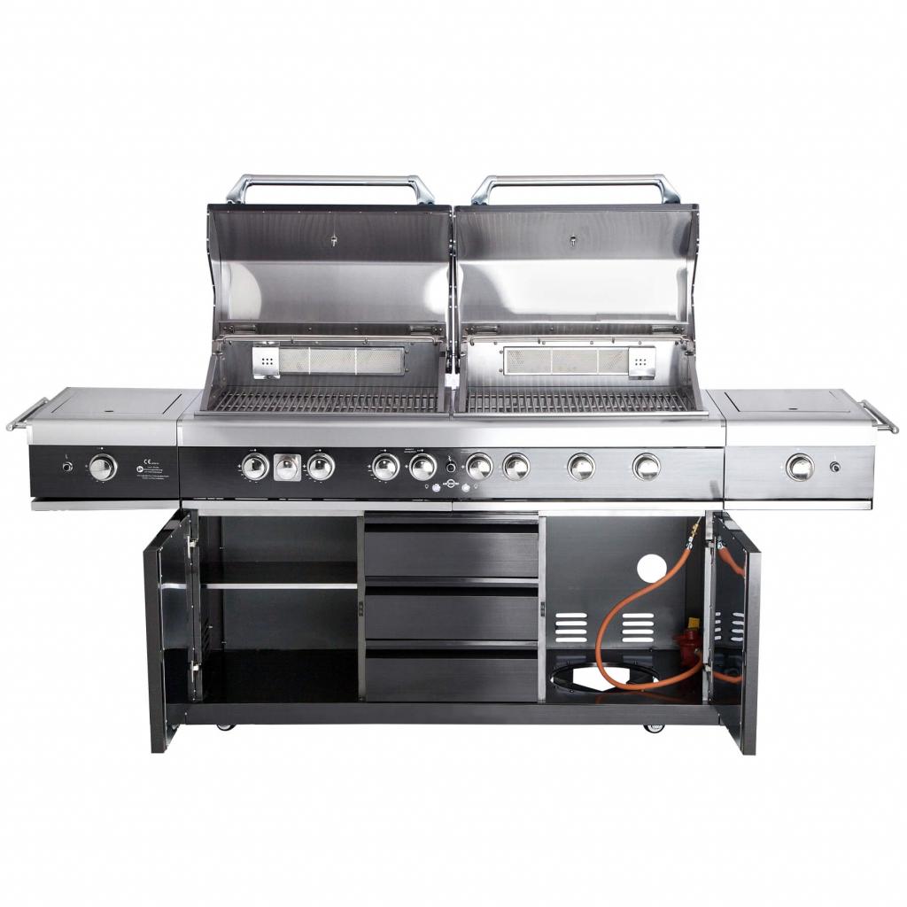 Edelstahl Außenküche ALL'GRILL EXTREM LIGHT BLACK-Line, 34,7 kW, 6-flammig,  inkl. Steakzone-Keramikbrenner und Seitenkocher