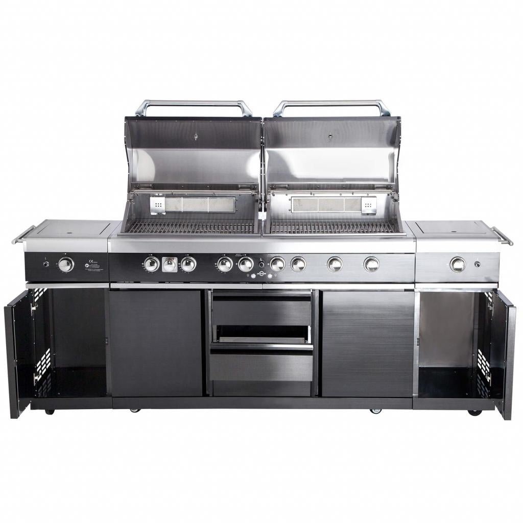 Voll-Edelstahl Außenküche ALL'GRILL EXTREM BLACK-Line Steakzone® mit 34,7 kW Leistung, 6-flammig, inkl. Seitenkocher und Air System