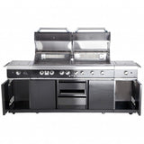 Voll-Edelstahl Außenküche ALL'GRILL EXTREM BLACK-Line Steakzone® mit 34,7 kW Leistung, 6-flammig, inkl. Seitenkocher und Air System
