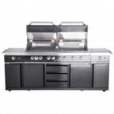 Voll-Edelstahl Außenküche ALL'GRILL EXTREM BLACK-Line Steakzone® mit 34,7 kW Leistung, 6-flammig, inkl. Seitenkocher und Air System