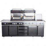 Voll-Edelstahl Außenküche ALL'GRILL EXTREM BLACK-Line Steakzone® mit 34,7 kW Leistung, 6-flammig, inkl. Seitenkocher und Air System