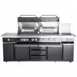 Voll-Edelstahl Außenküche ALL'GRILL EXTREM BLACK-Line Steakzone® mit 34,7 kW Leistung, 6-flammig, inkl. Seitenkocher und Air System