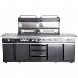 Voll-Edelstahl Außenküche ALL'GRILL EXTREM BLACK-Line Steakzone® mit 34,7 kW Leistung, 6-flammig, inkl. Seitenkocher und Air System