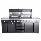 Voll-Edelstahl Außenküche ALL'GRILL EXTREM BLACK-Line Steakzone® mit 34,7 kW Leistung, 6-flammig, inkl. Seitenkocher und Air System