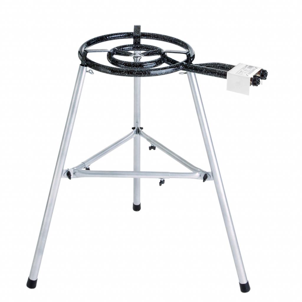 Große Gusseisenpfanne Ø 40 cm mit 2-Ring-Brenner und Dreibein-Ständer: Ideal für 2-6 Personen