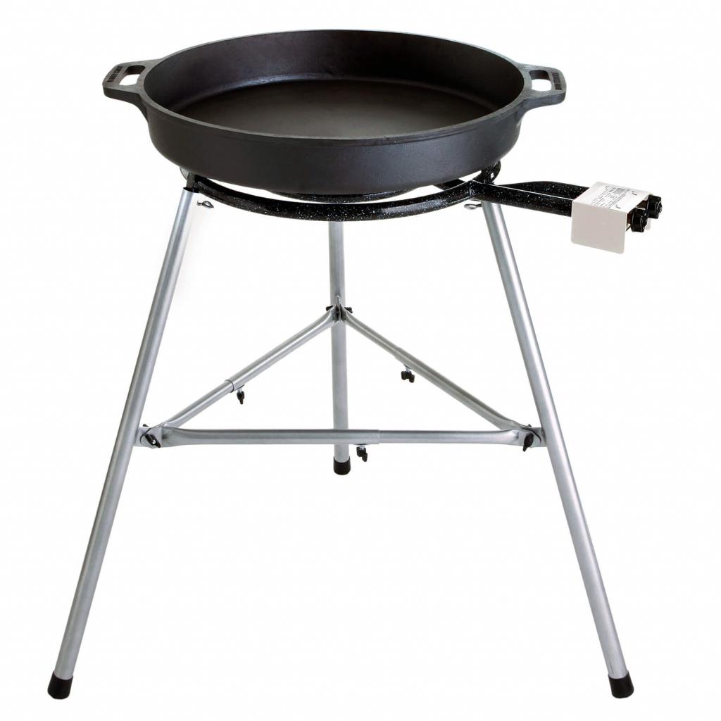 Großes Grillset: Pfanne 80 cm mit 3-Ring-Brenner und Dreibein-Ständer - ideal für Gastro/Catering