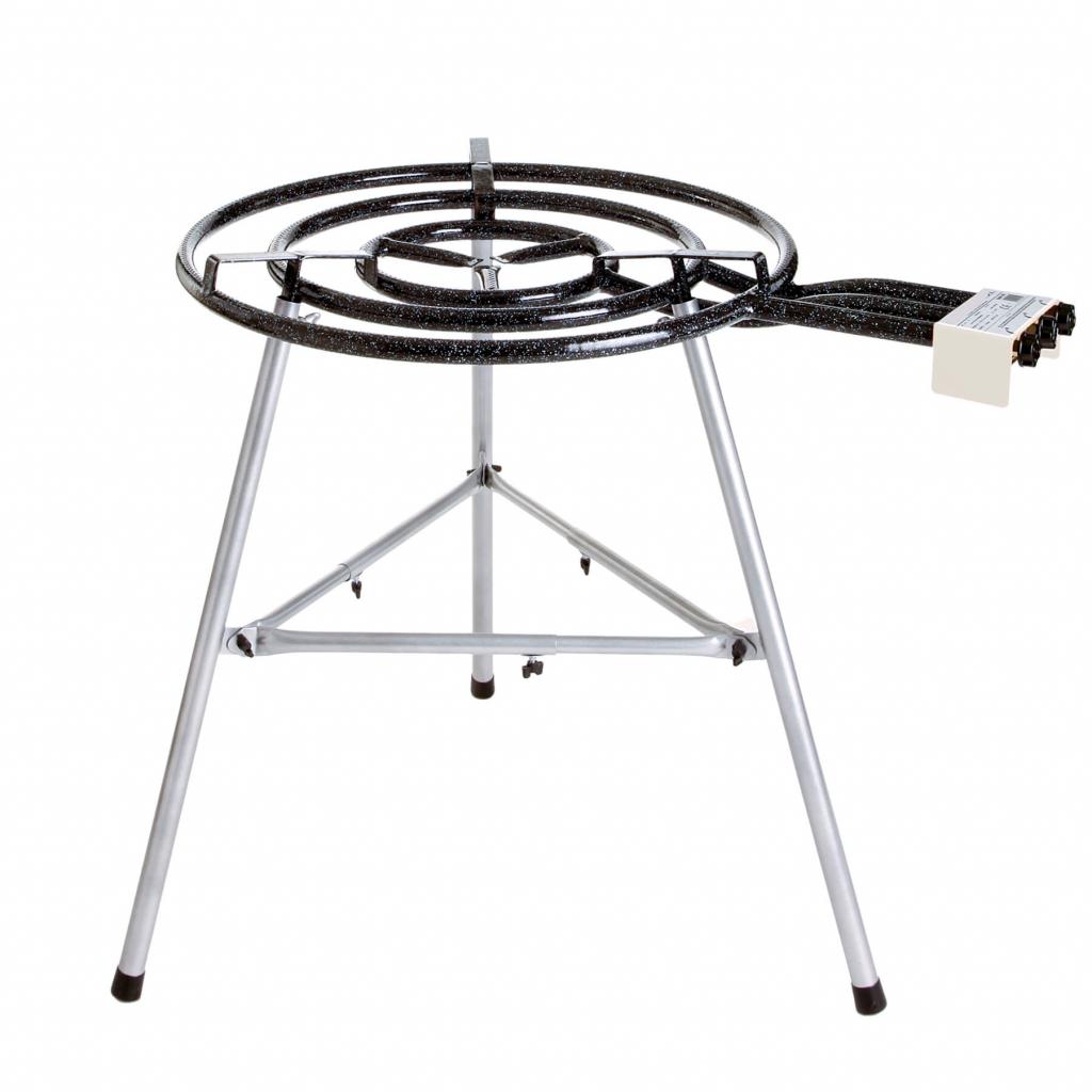 Großes Paella Grill-Set Ø 90 cm mit 3-Ring-Brenner: Pfanne, Ständer, Windschutz, Rezepte