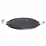 Gusseisen-Grillplatte Light Ø 42 cm mit abnehmbaren Edelstahl-Griffen: Vielseitig einsetzbare Grillplatte mit optimaler Wärmeverteilung/-speicherung