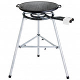 Großes Paella-Grill-Set: Gussgrillplatte Ø 55 cm, 2-Ring Gasbrenner Ø 40 cm, stabiler Dreibein-Ständer, höhenverstellbar, inkl. Zubehör