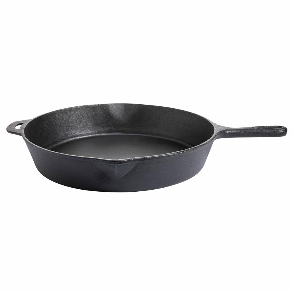 Große runde Gusseisen-Pfanne Ø 39 cm, schwarz, für alle Herdarten, inkl. Induktion: Solide, robust und ideal zum braten, grillen und servieren