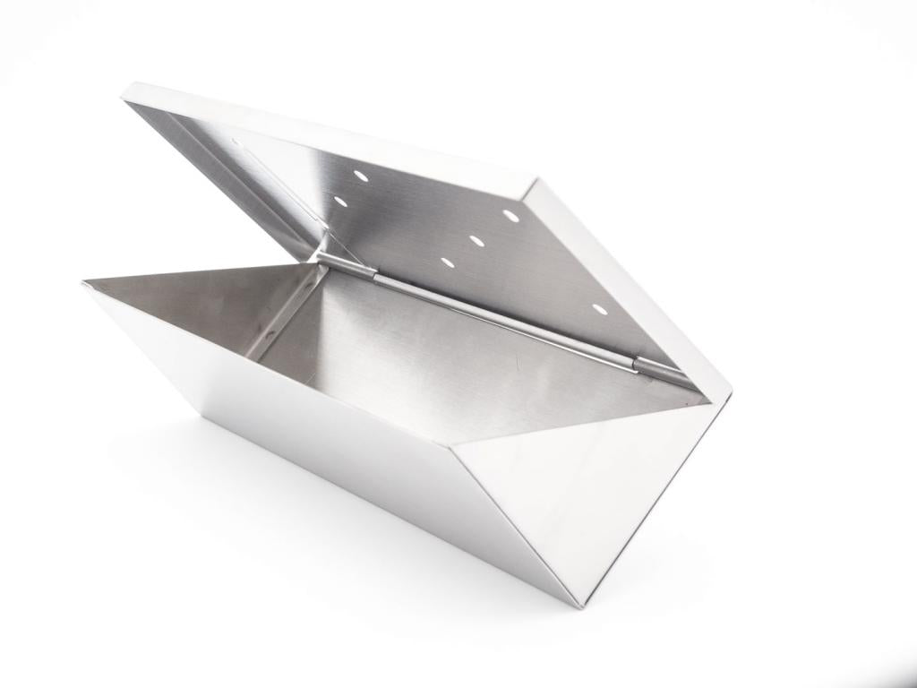 Räucherbox aus Edelstahl 22 x 10 x 5,5 cm mit Klappdeckel für Gas- und Holzkohlegrill: Ideal zum Aromatisieren von Grillgut