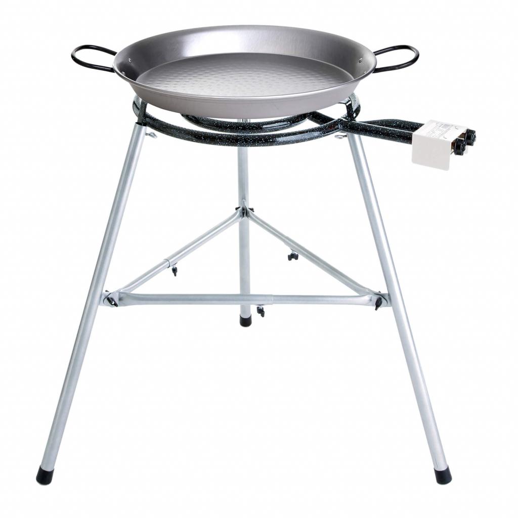 Großer Gastro-Catering-Grill Ø 55 cm mit 2-Ring-Brenner und stabilem Dreibein-Ständer: Lieferumfang inklusive Pfanne, Rezepten und Tragetasche