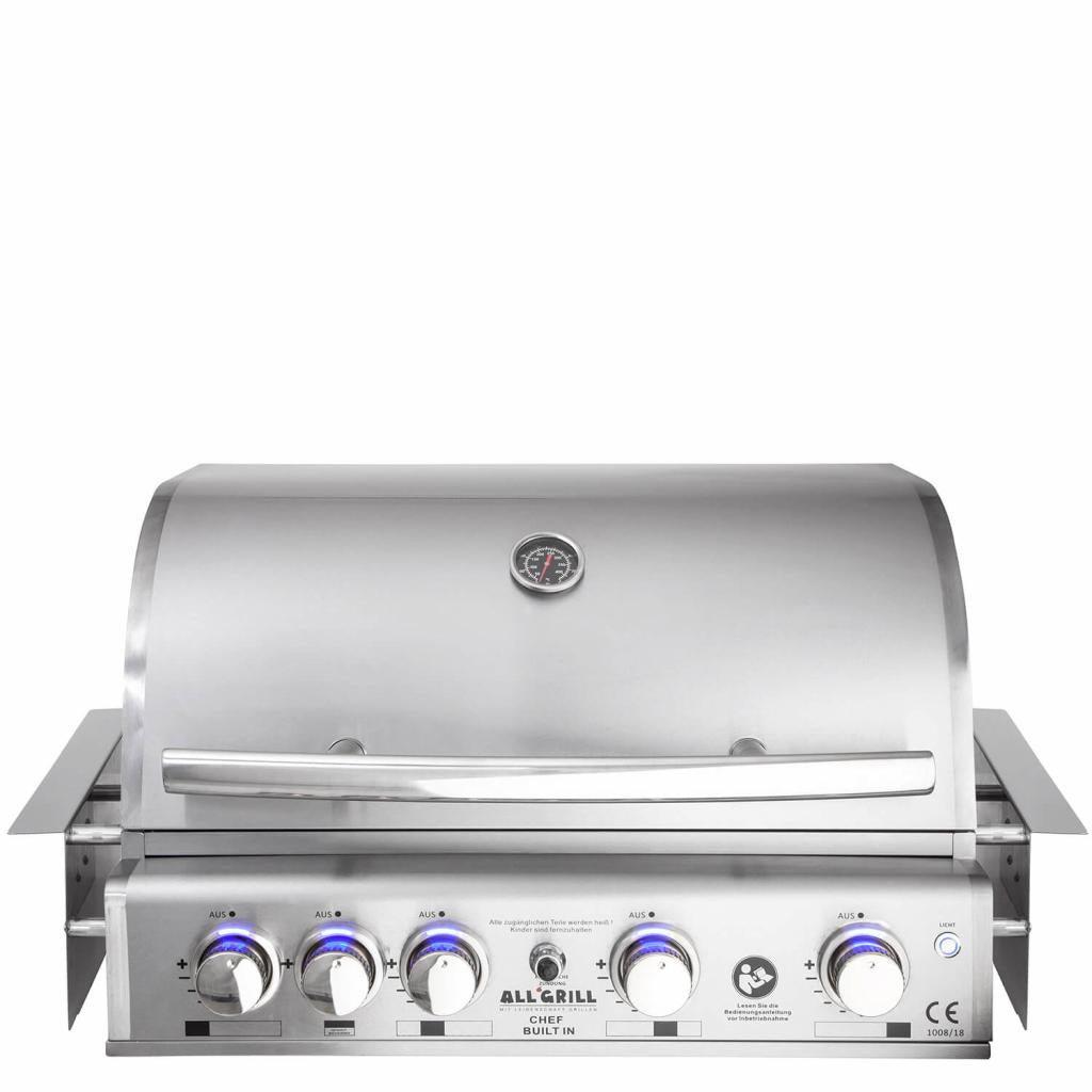 Premium Edelstahl Einbau Gasgrill 4 Brenner 17,5kW mit Backburner und LED-Beleuchtung: TOP-LINE - ALL'GRILL CHEF L - BUILT-IN Variante