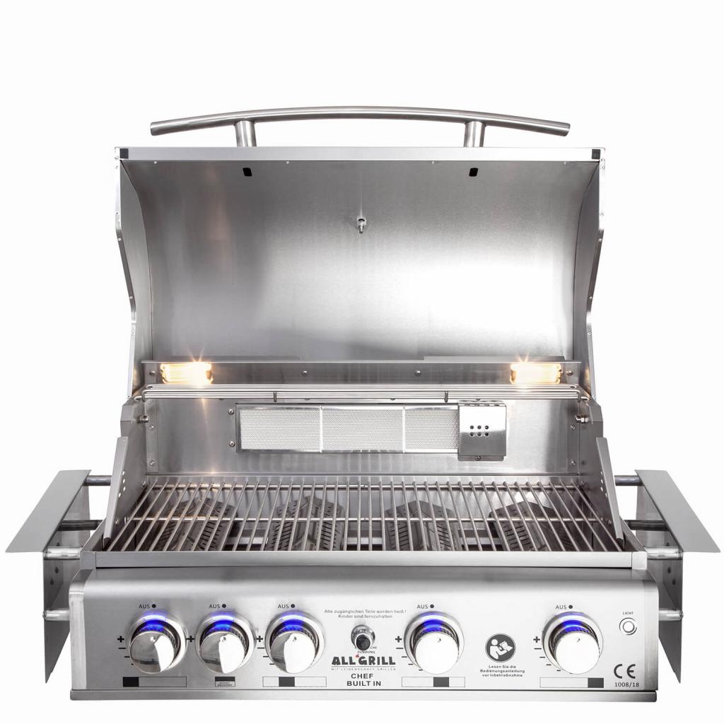 Premium Edelstahl Einbau Gasgrill 4 Brenner 17,5kW mit Backburner und LED-Beleuchtung: TOP-LINE - ALL'GRILL CHEF L - BUILT-IN Variante