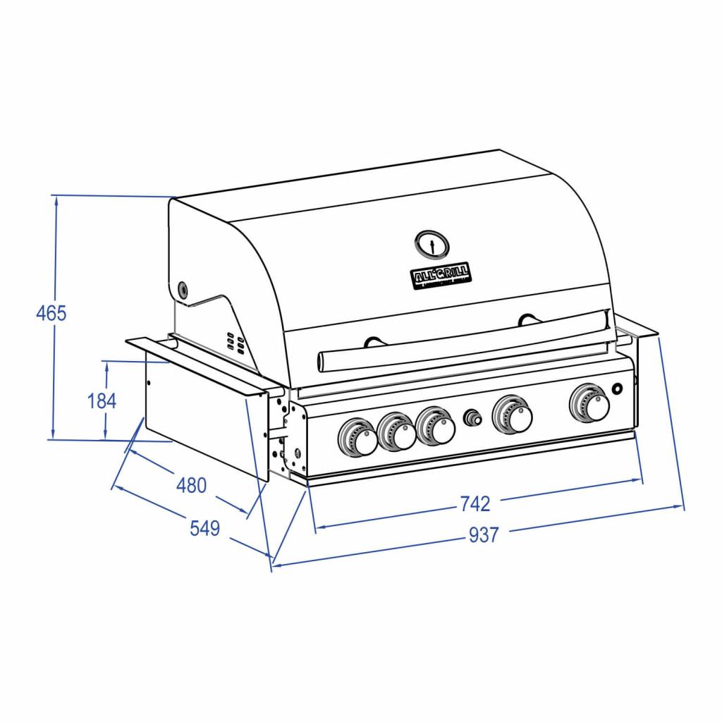 Premium Edelstahl Einbau Gasgrill 4 Brenner 17,5kW mit Backburner und LED-Beleuchtung: TOP-LINE - ALL'GRILL CHEF L - BUILT-IN Variante