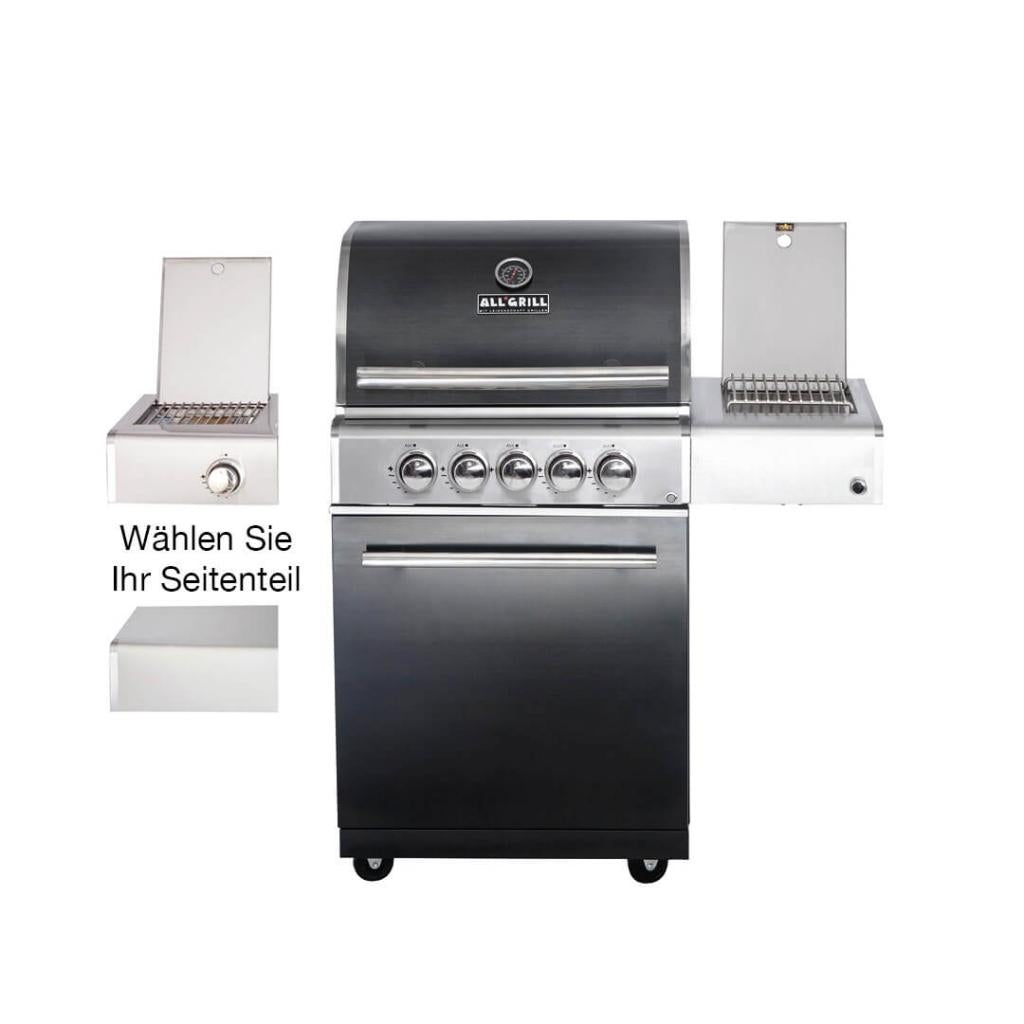 Top-Einsteiger: Edelstahl Gasgrill MODULAR-TOP-LINE-ALL'GRILL' CHEF "M" BLACK EDITION mit 3 Brennern 17,2 kW inkl. Seitenkocher und Backburner