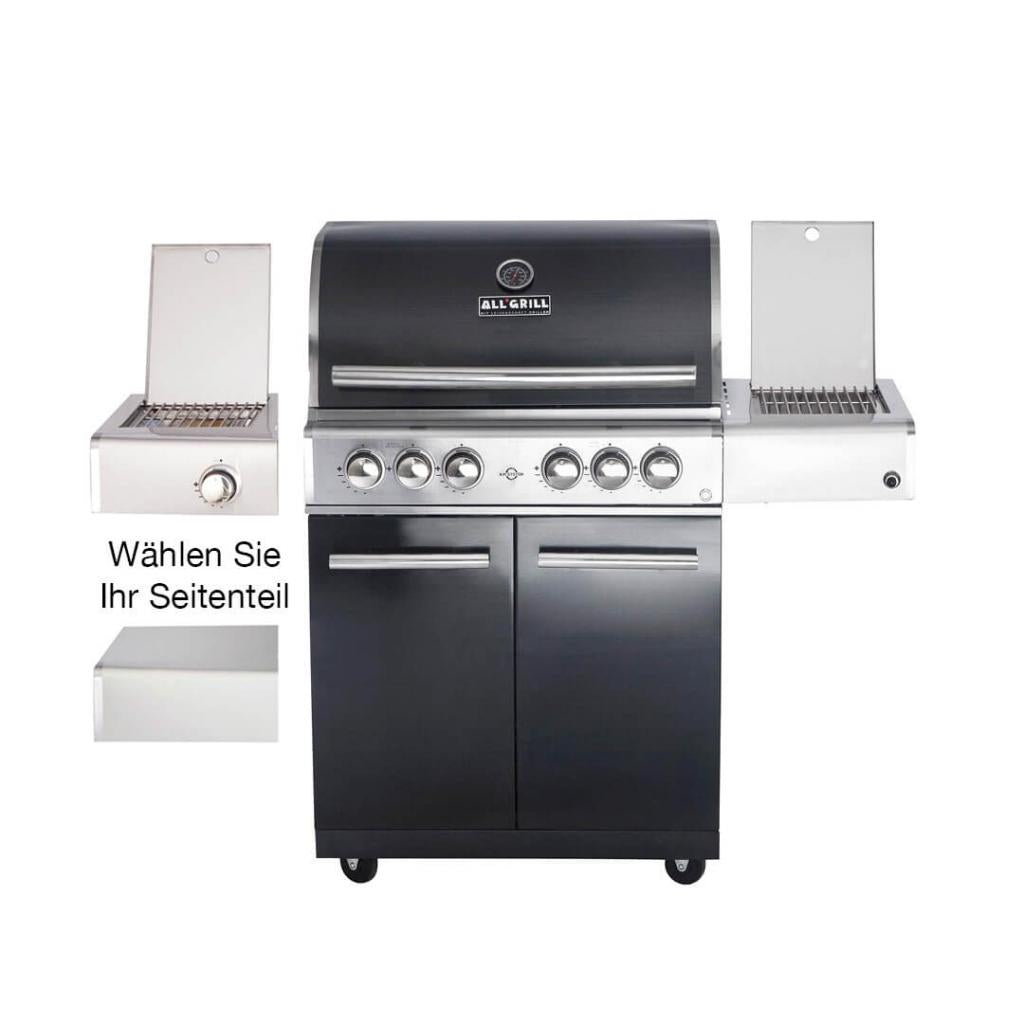 Hochwertiger Edelstahl Gasgrill MODULAR-TOP-LINE-ALL'GRILL' CHEF "L" BLACK EDITION mit 4 Brennern und Seitenkocher - inklusive LED-Beleuchtung