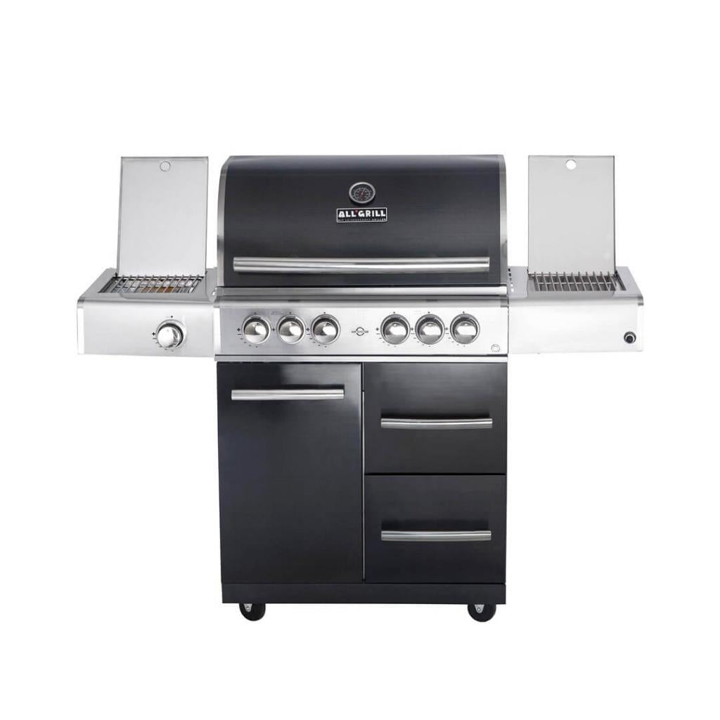 Hochwertiger Edelstahl Gasgrill MODULAR-TOP-LINE-ALL'GRILL' CHEF "L" BLACK EDITION mit 4 Brennern und Seitenkocher - inklusive LED-Beleuchtung