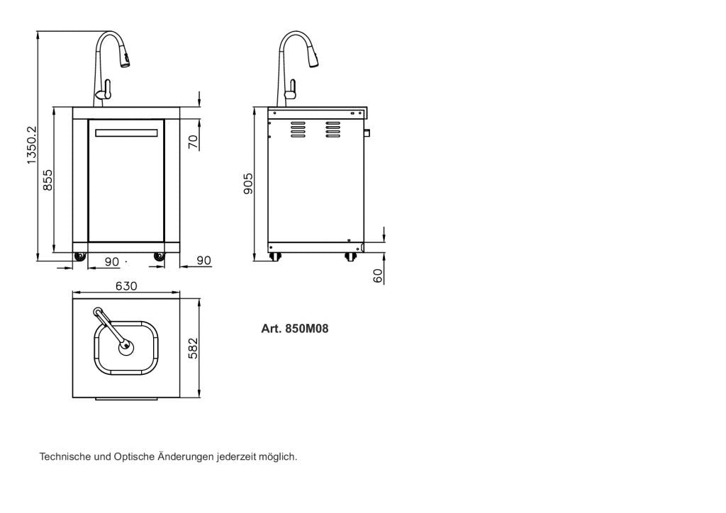 Einzelwaschbecken Modul 8 - 63 x 58 x 90 cm, Volledelstahl, künstlicher Marmor, flexibel erweiterbar