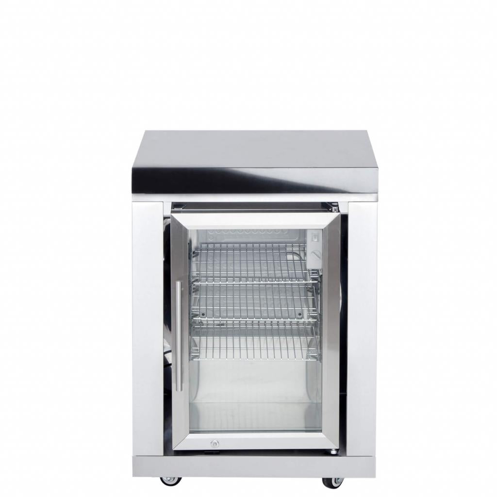 Geräumiger CASO Einzelkühlschrank für modulare Außenküche - 63L Volumen, 63x58x90cm, Volledelstahl, Marmoroberfläche