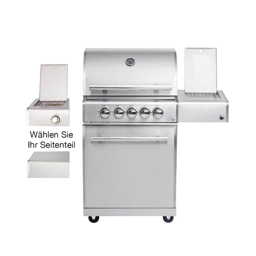 Edelstahl Gasgrill MODULAR-TOP-LINE-ALL'GRILL' CHEF "M" mit 3 Brennern 17,2 kW inkl. Seitenkocher und Backburner