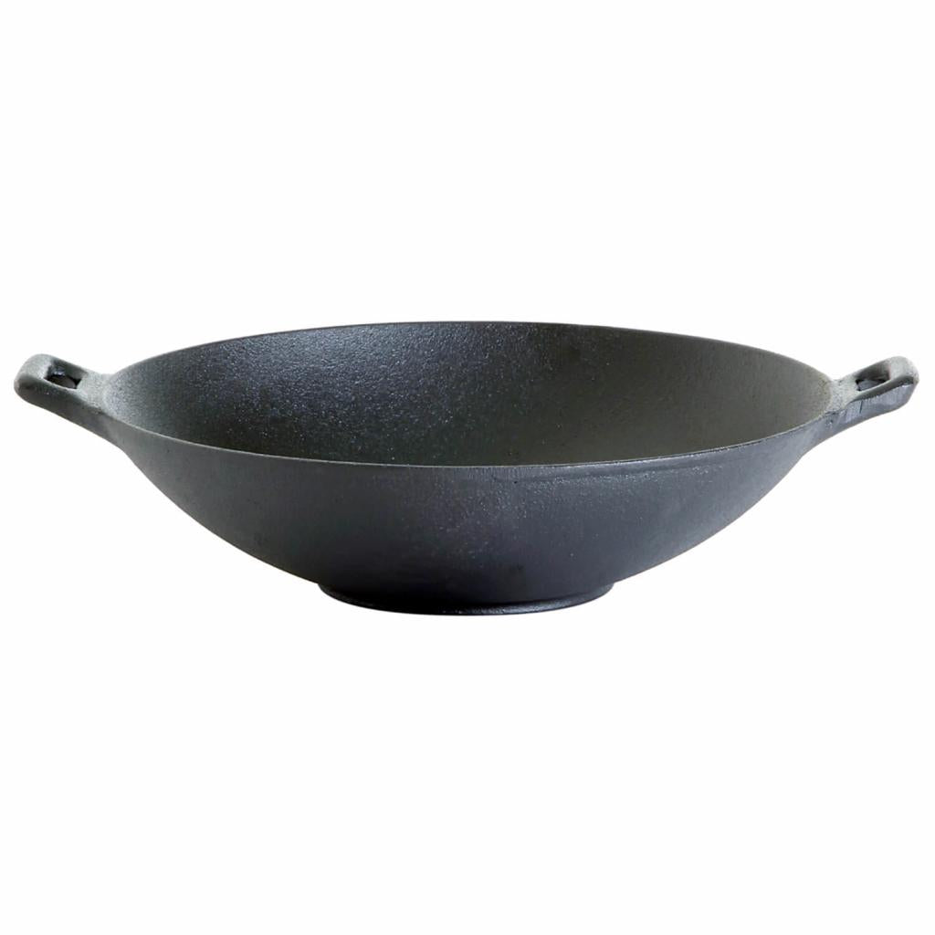 Gusseisen-Wok Ø 30 cm, schwarz, für alle Herdarten, inkl. Induktion, solide und robust, ideal zum braten und grillen, mit zwei Griffen