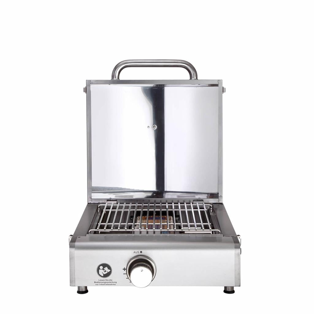Multi-Kulti®: Portabler Gasgrill mit Steakzone®-Keramikbrenner, 42x51x25 cm, Edelstahl, Zubehör, Zündsicherung