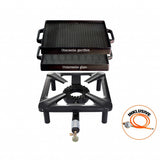 Hockerkocher mit Gussgrillplatte 32x32 cm - Komplettpaket für Camping und Profiköche - 30x30 cm, 4 kW, ohne Zündsicherung