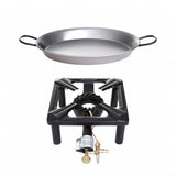 Hockerkocher-Set (klein) mit Paella Pfanne Stahl Ø 42 cm - mit Zündsicherung, ideal für Camping und Profiköche - Aktion Set Angebot!