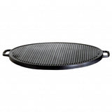 Robuste Gussgrillplatte Ø 45 cm, beidseitig verwendbar, inkl. Paella-Grill-Set 2 mit 2-Ring Gasbrenner Ø 35 cm, stabiler Dreibein-Ständer