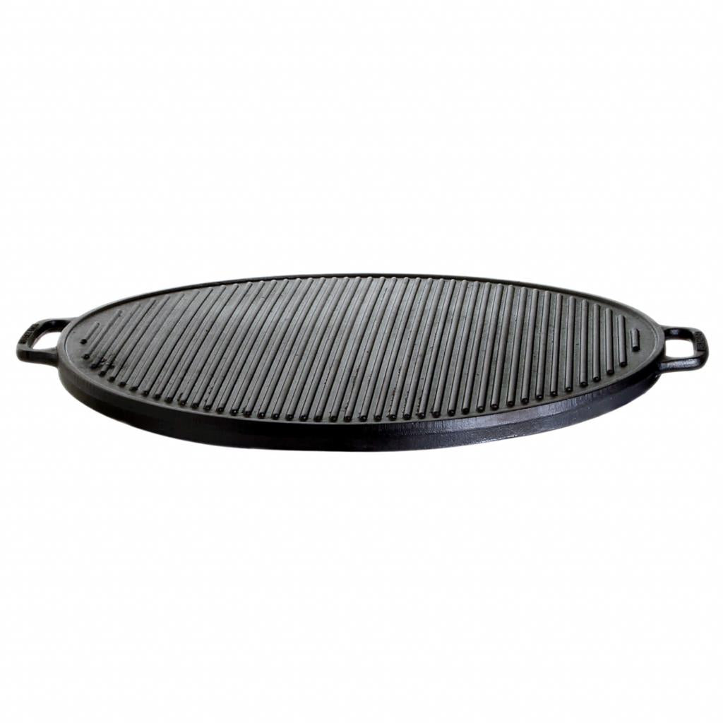 Großes Paella-Grill-Set: Gussgrillplatte Ø 55 cm, 2-Ring Gasbrenner Ø 40 cm, stabiler Dreibein-Ständer, höhenverstellbar, inkl. Zubehör