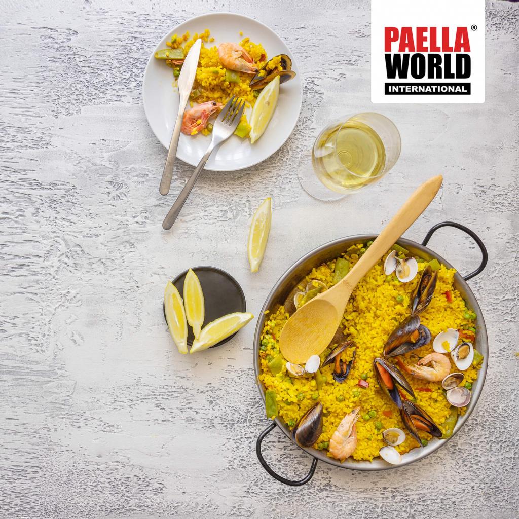 Große Paella-Pfanne Ø 130 cm - Stahl poliert, mit Griffen - für 200 Portionen - ideal für Paella, Reisgerichte und Pfannengerichte