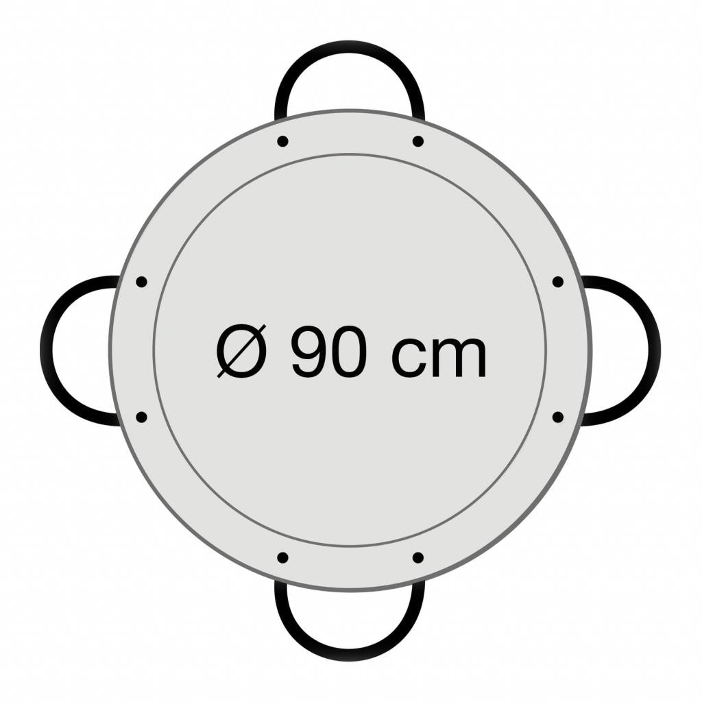 Große Paella-Pfanne Ø 90 cm - Stahl poliert, mit Griffen - Für 50 Portionen - Ideal für Paella, Reisgerichte und Pfannengerichte