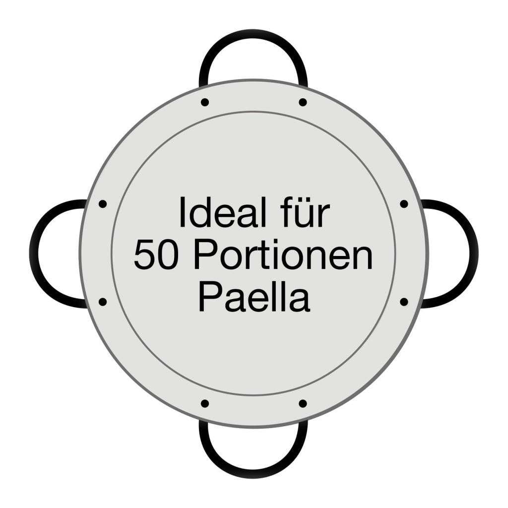 Große Paella-Pfanne Ø 90 cm - Stahl poliert, mit Griffen - Für 50 Portionen - Ideal für Paella, Reisgerichte und Pfannengerichte